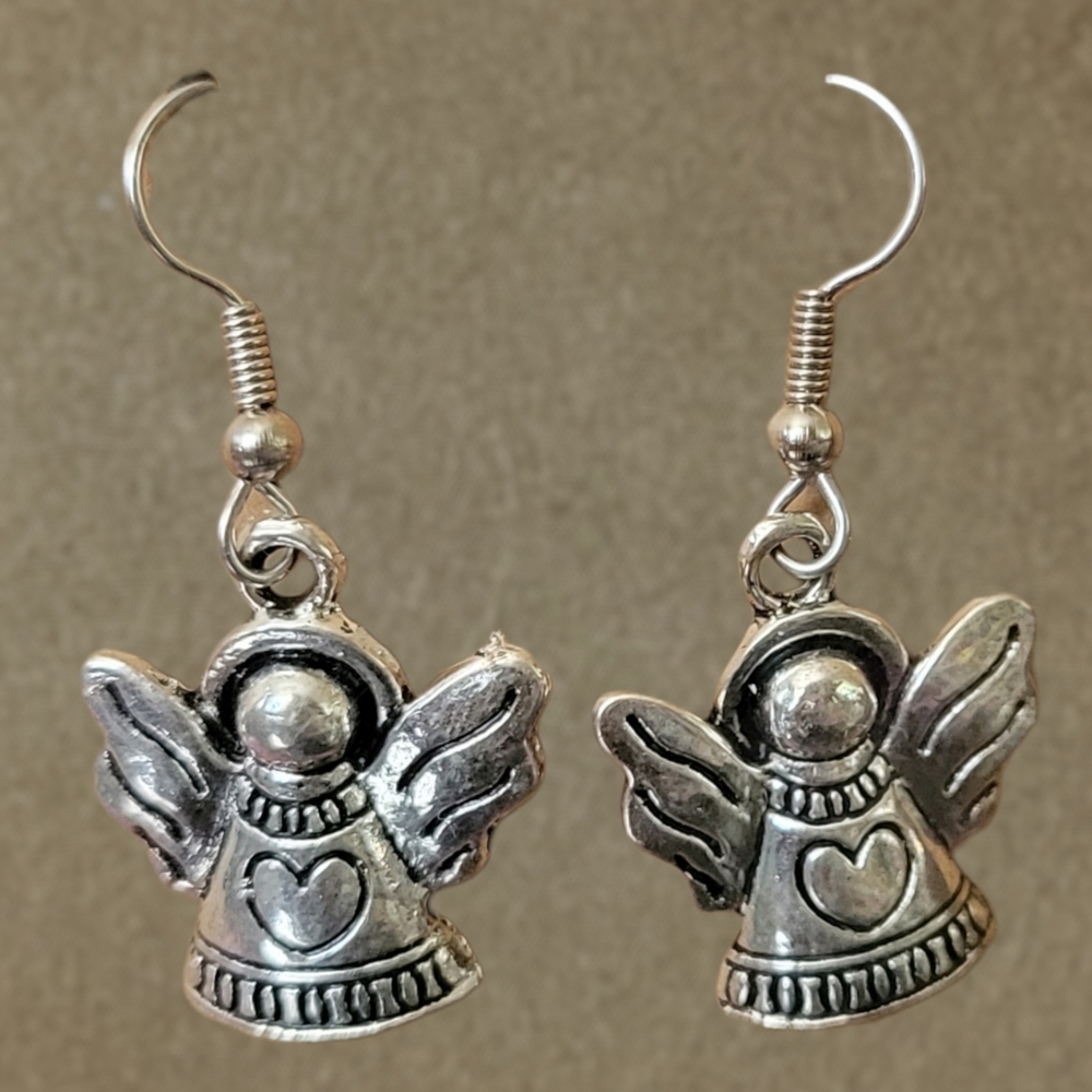 Silver Angel Heart Earrings
